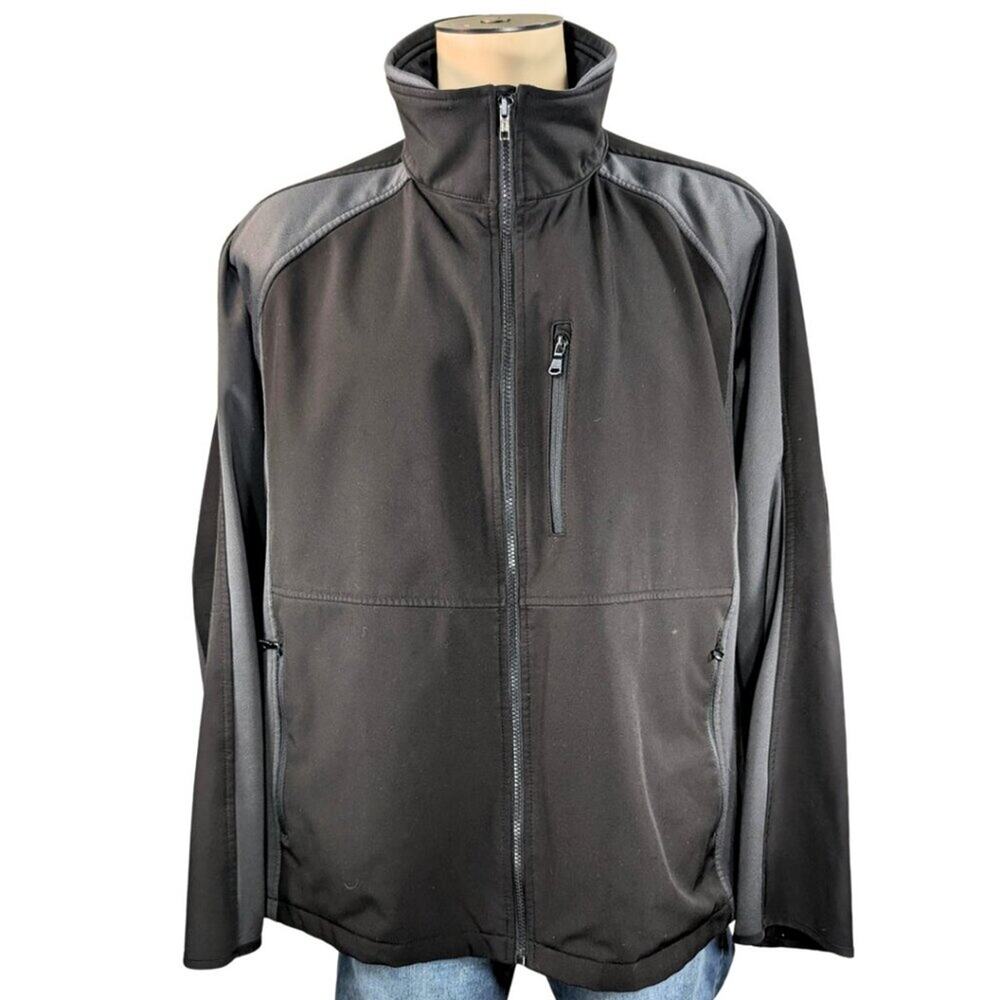 Calvin Klein Men's XL Black Gray Color Block Full Zip Soft Shell Jacket